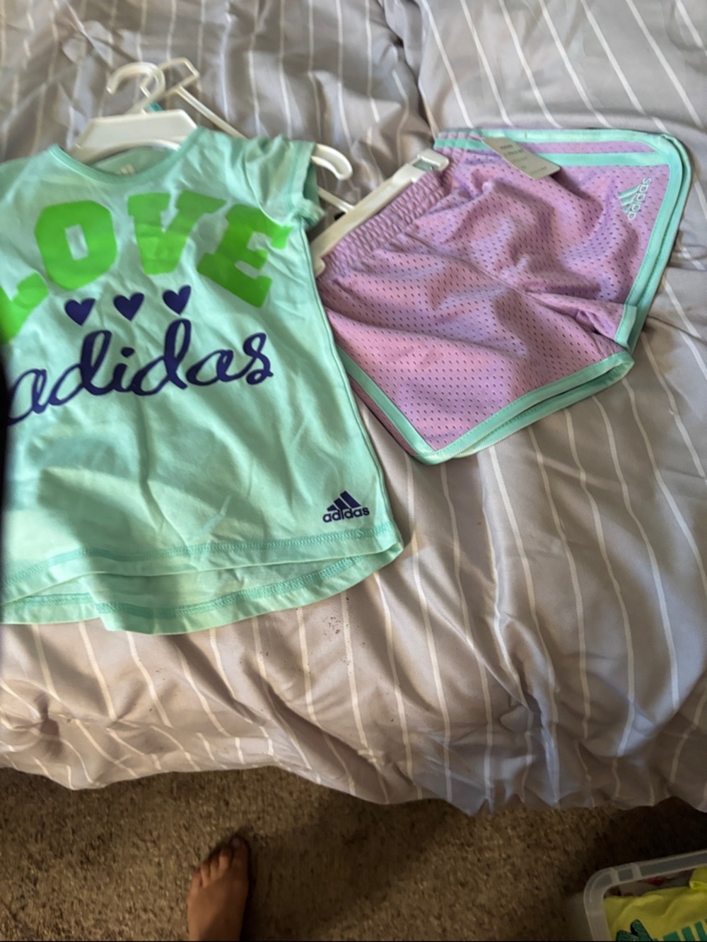 adidas Mint Green Tee & Lavender Athletic Shorts Set
